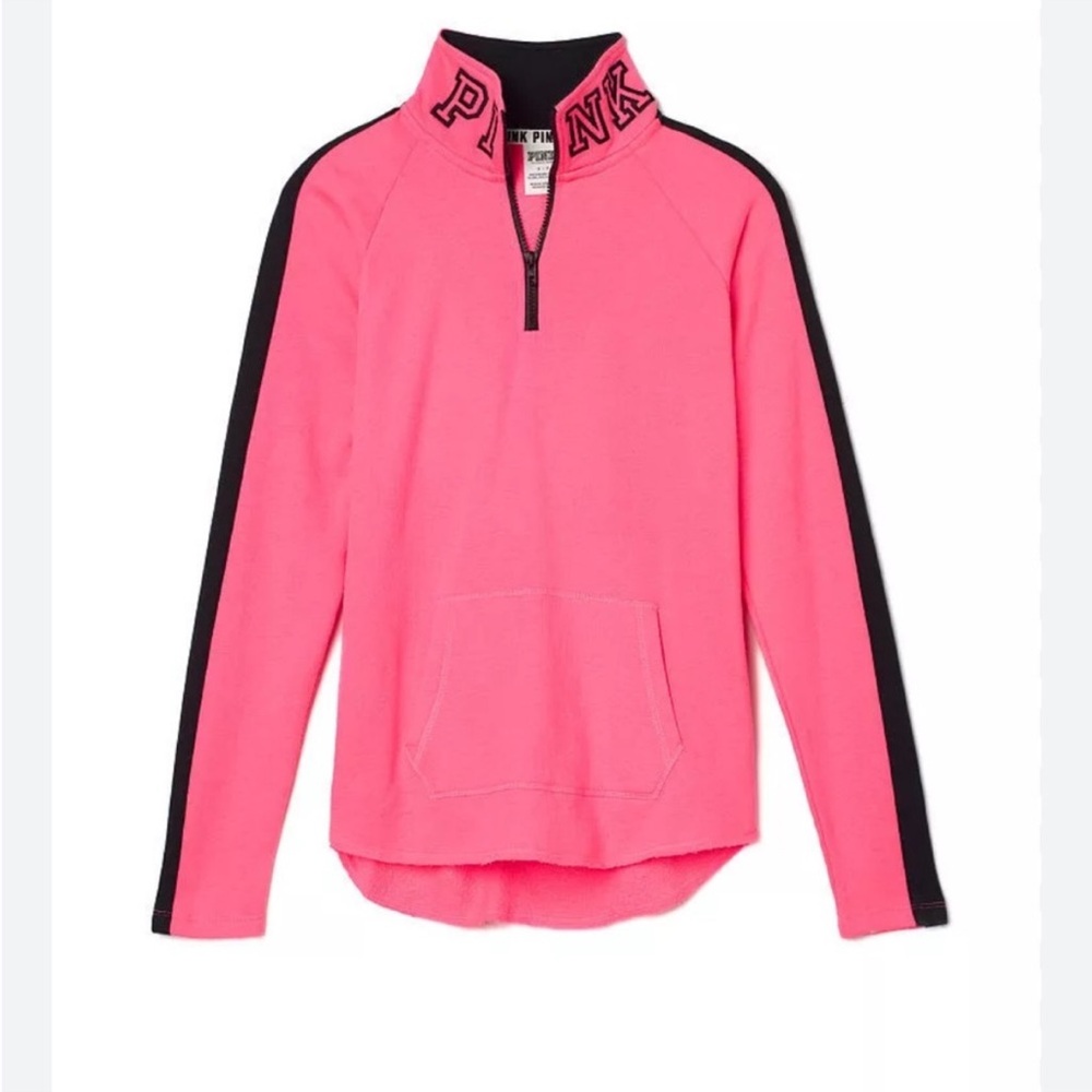 Victorias Secret PINK Half Zip Curved Hem Pullover Sweatshirt in Pink and Black